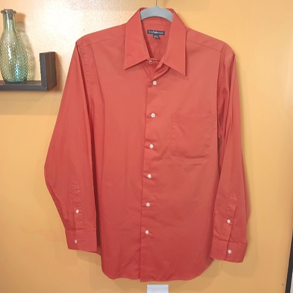 Croft & Barrow Orange Button Down Long Sleeve Single Breast Pocket Shirt Size S - Picture 2 of 9